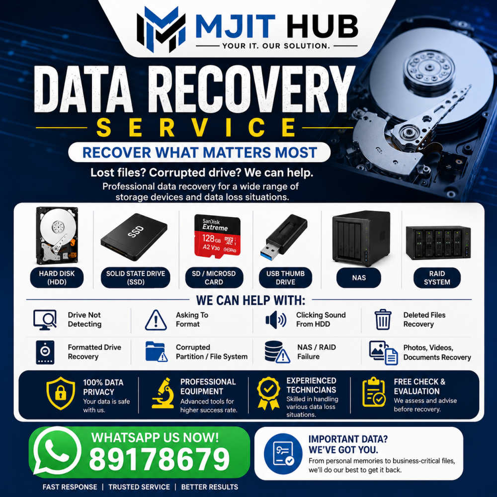 Professional Data Recovery Service – Hard Disk, SSD, NAS, Laptop & USB