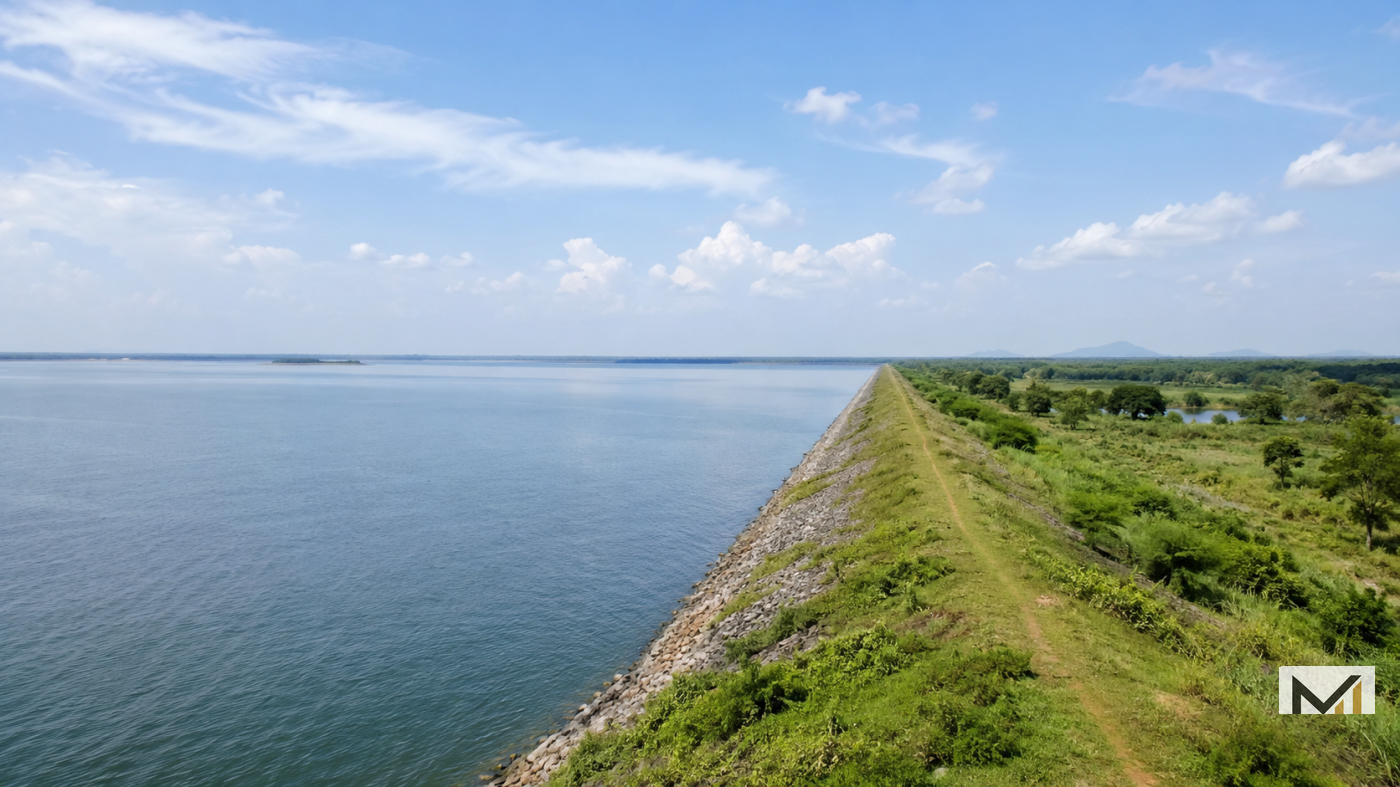 Peaceful rural shoreline and open-water landscape at Veeranam Lake